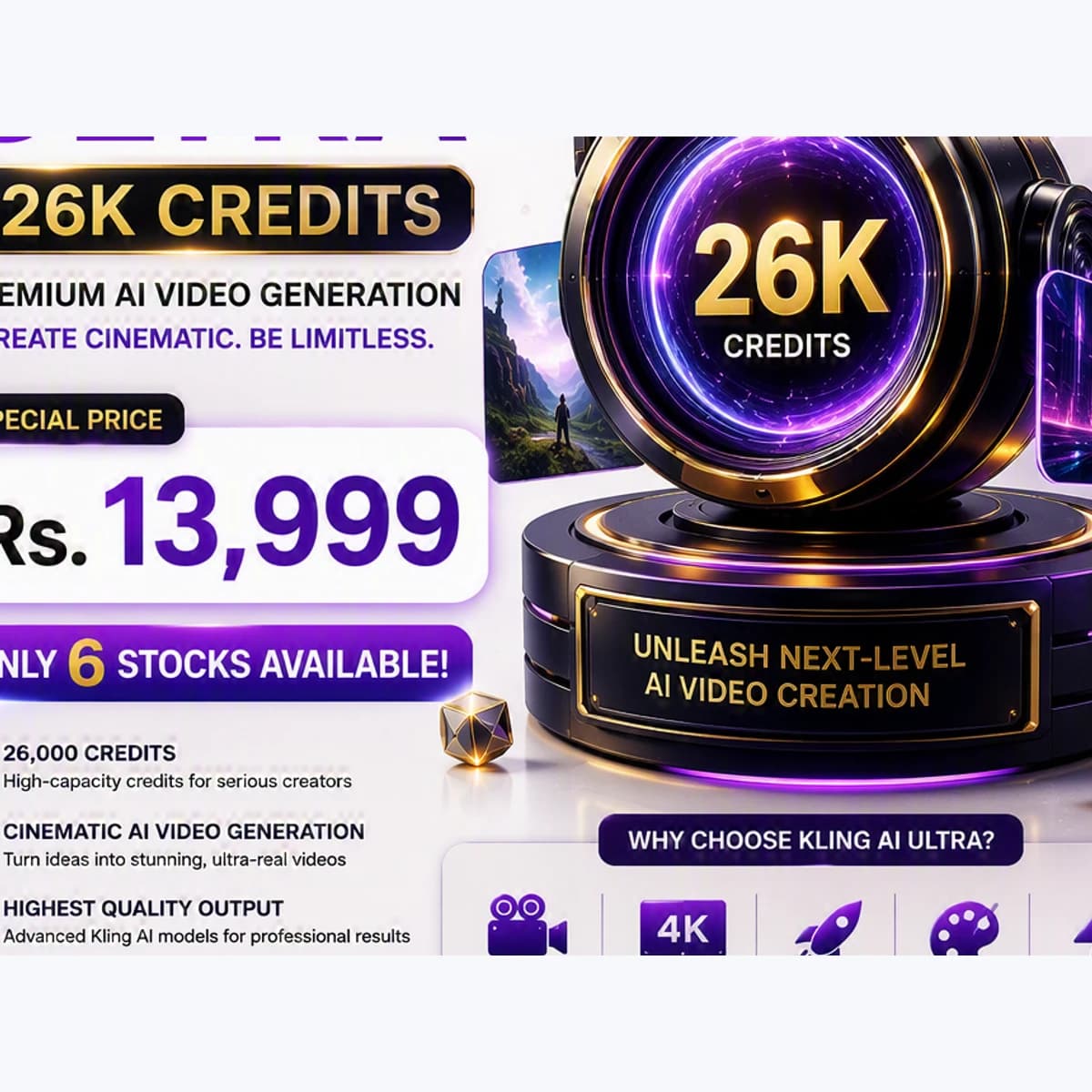 Kling AI Ultra — 26K Credits product visual